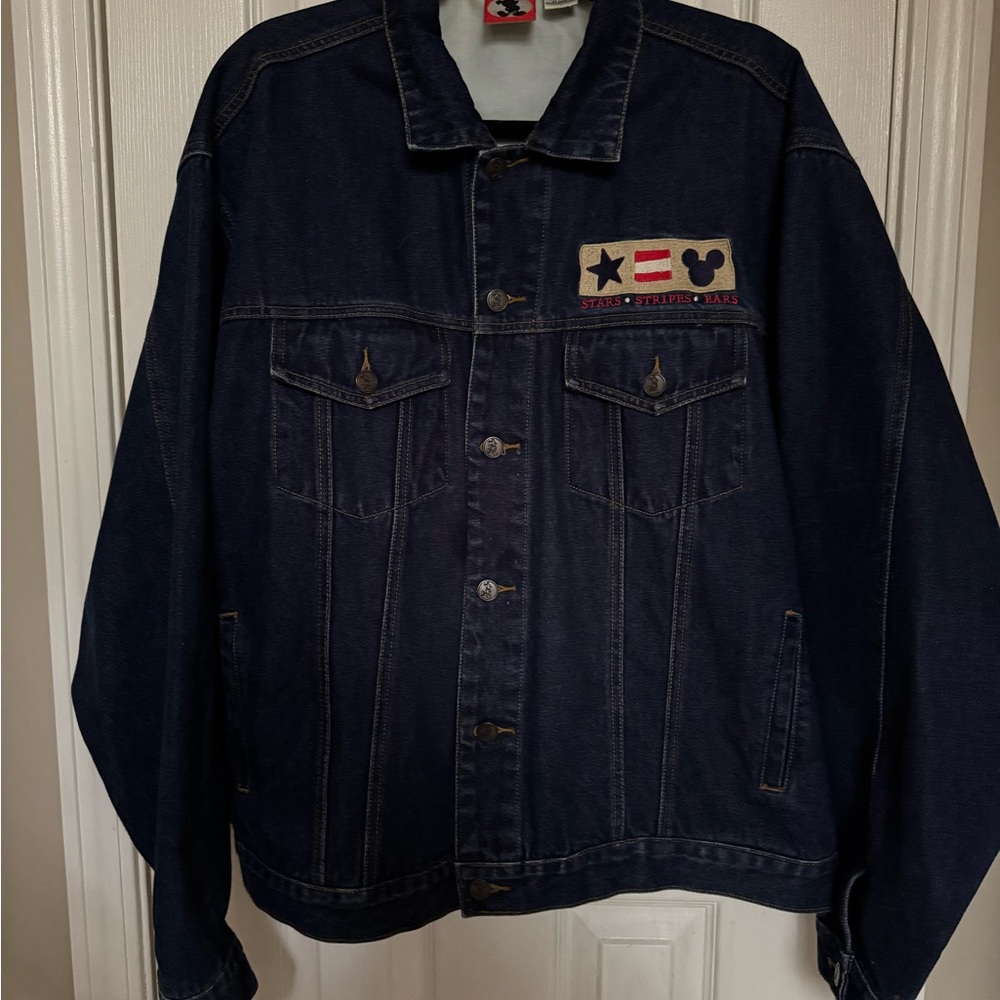 Vintage Mickey Denim Jacket with Embroidered Patches Size L